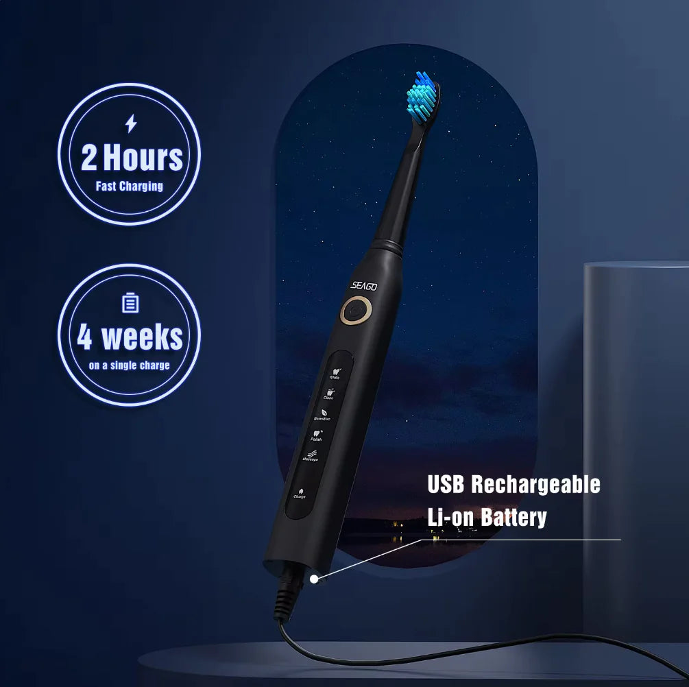 Electric Toothbrush | 5 Modes with 8 Replaceable Brush Heads | 2 Min Timer | With Portable Box