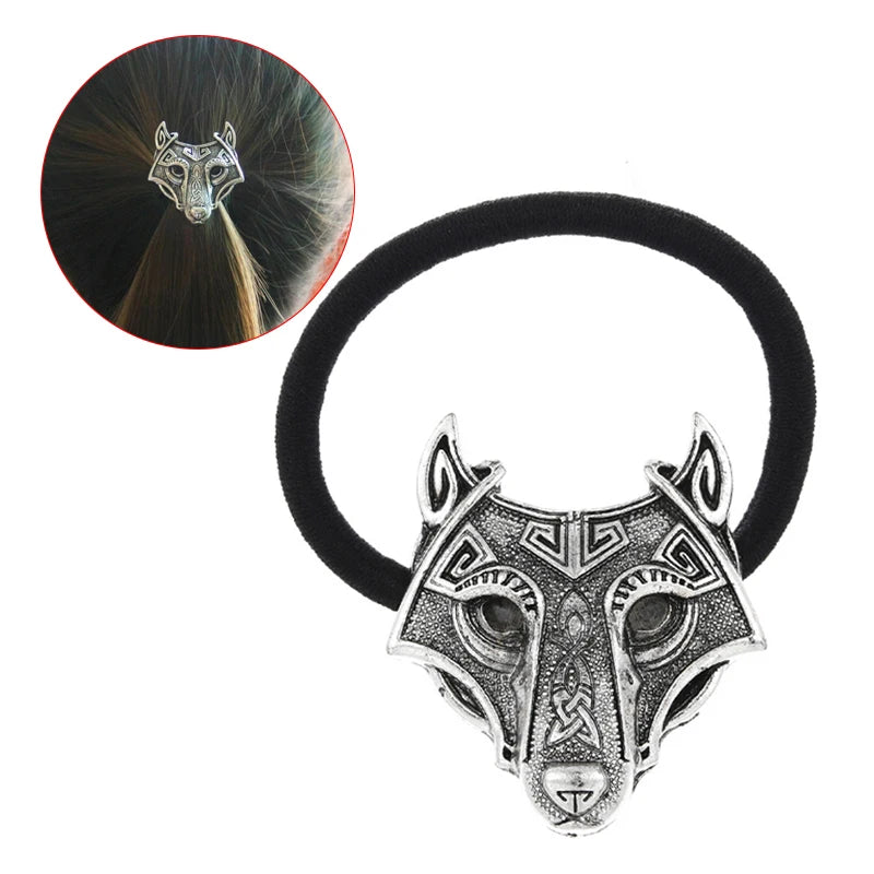 Crystal Wolf Head Black Hair Rope