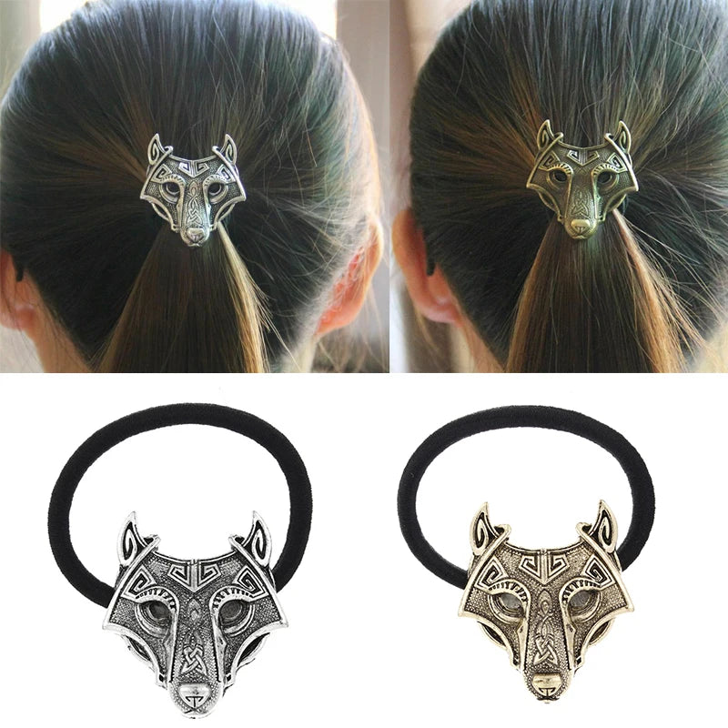 Crystal Wolf Head Black Hair Rope