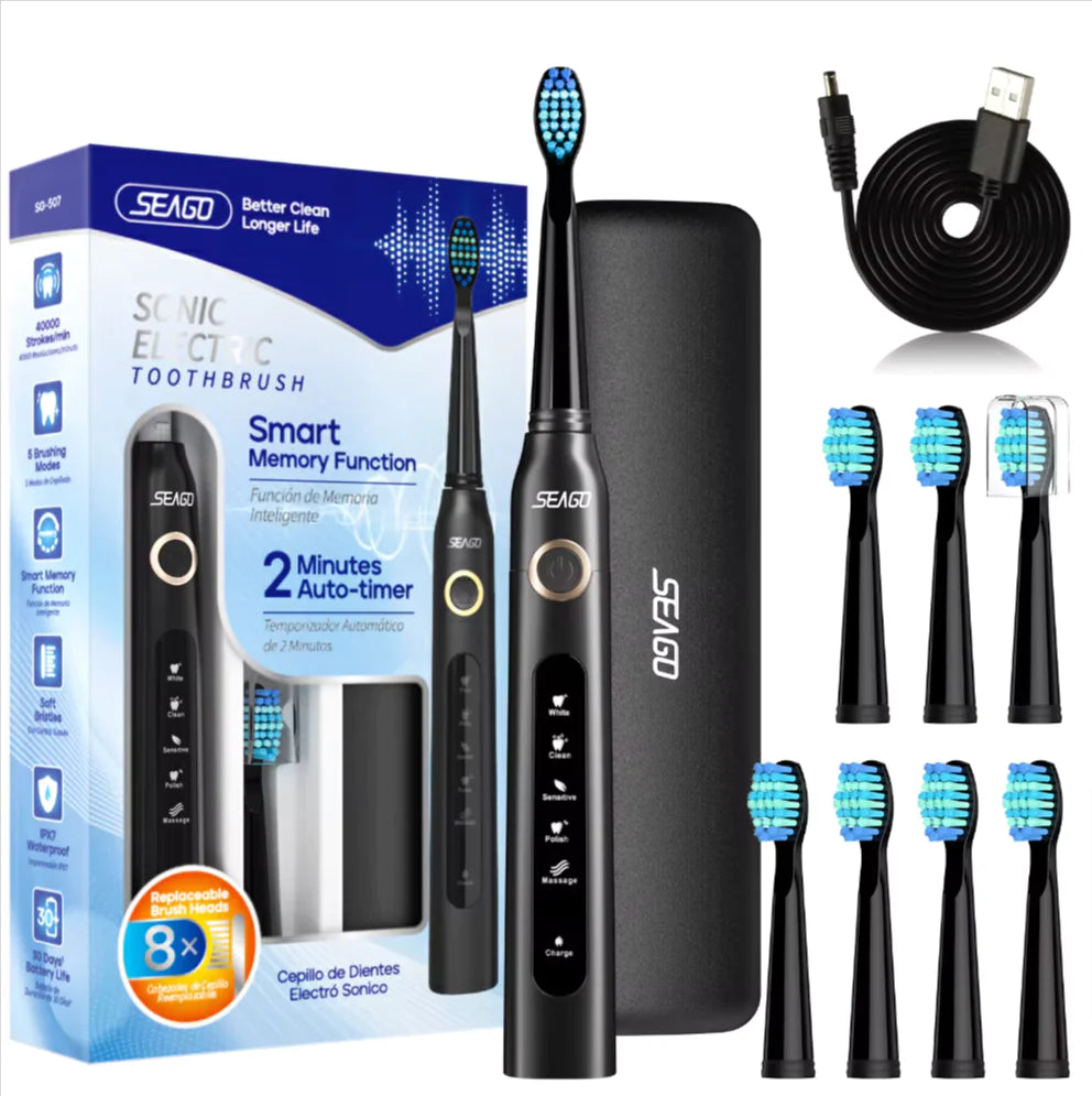 Electric Toothbrush | 5 Modes with 8 Replaceable Brush Heads | 2 Min Timer | With Portable Box