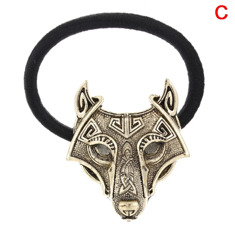 Crystal Wolf Head Black Hair Rope