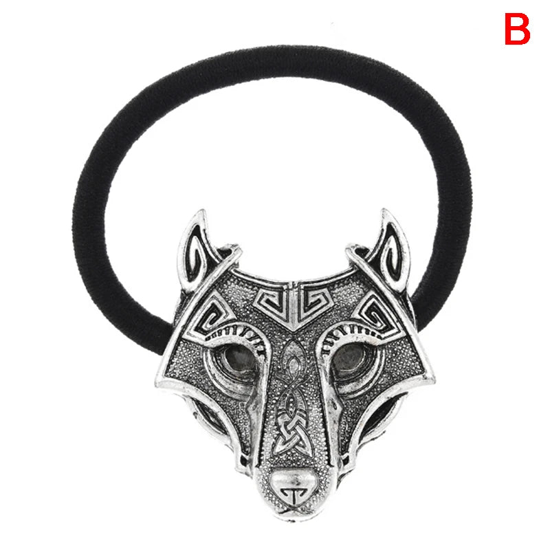 Crystal Wolf Head Black Hair Rope