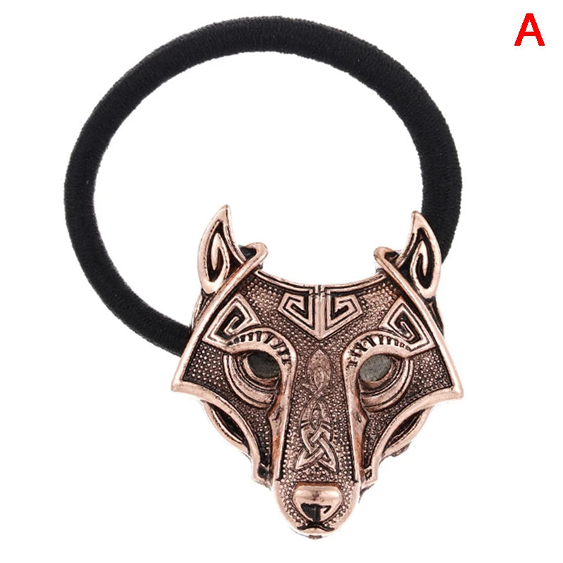 Crystal Wolf Head Black Hair Rope